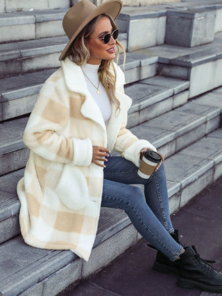 Plaid Button Down Coat with Pockets Divacious