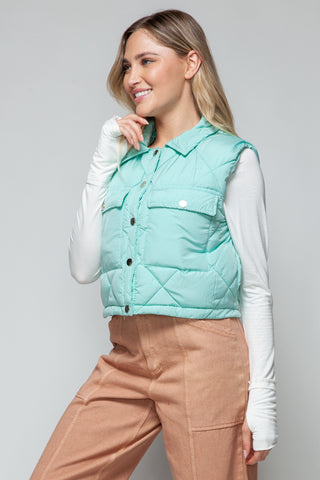 Snobbish Snap Down Quilted Crop Vest Trendsi