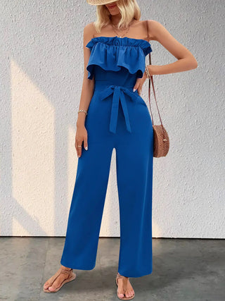 Ruffled Tie Waist Tube Jumpsuit Divacious