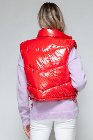 Snobbish Zip Up Turtleneck Shiny Quilted Vest Trendsi