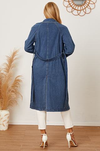 Double-Breasted Belted Longline Denim Jacket Divacious