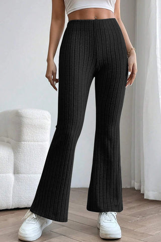 Full Size Ribbed High Waist Flare Pants Divacious