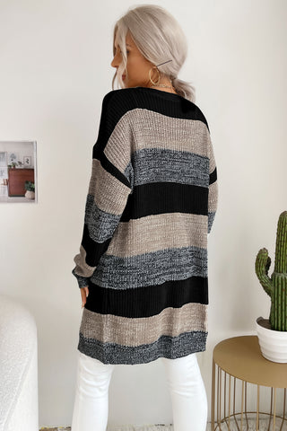 Striped Long Sleeve Duster Cardigan Divacious