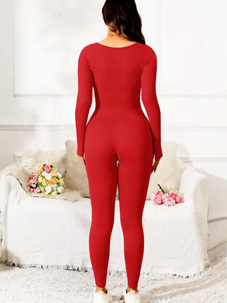 Scoop Neck Long Sleeve Active Jumpsuit Divacious