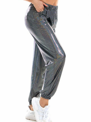 Glitter Elastic Waist Pants with Pockets Divacious