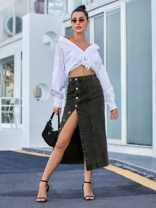 Button Down Denim Skirt Divacious