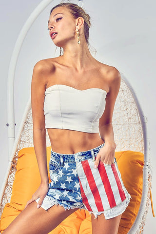 US Flag Theme Bleached Denim Shorts Divacious