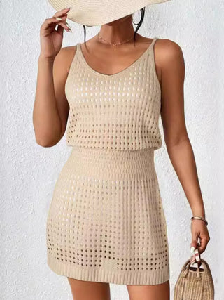 Openwork V-Neck Sleeveless Cover Up Dress Divacious