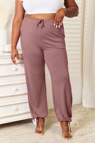 Full Size Soft Rayon Drawstring Waist Pants with Pockets Divacious