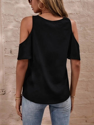 V-Neck Cold Shoulder Blouse Divacious