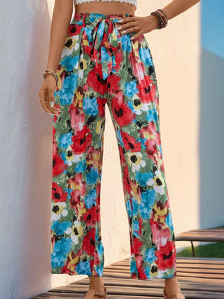 Tied Printed Wide Leg Pants Divacious