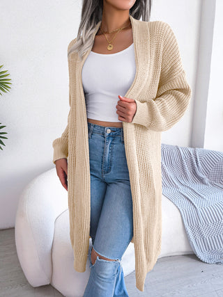 Open Front Dropped Shoulder Longline Cardigan Divacious