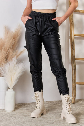 Color 5 Faux Leather Cargo Pants Divacious