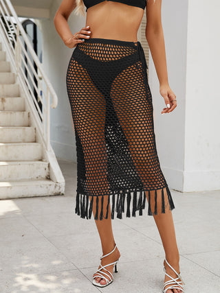 Fringe Openwork High Waist Swim Skirt Divacious