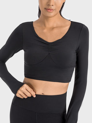 Millennia Ruched Cropped Long Sleeve Sports Top Trendsi