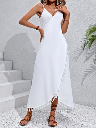 Backless Tassel Surplice Spaghetti Strap Cover Up Dress Divacious