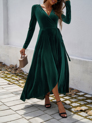 Devine Split Surplice Long Sleeve Midi Dress Trendsi