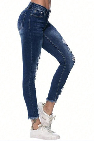 Distressed Raw Hem Jeans with Pockets Divacious