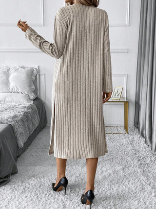 Side Slit Ribbed Open Front Cardigan - Divacious