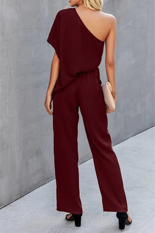 Single Shoulder Short Sleeve Jumpsuit Divacious