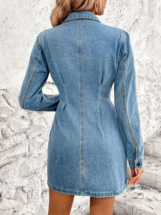 Pocketed Button Up Long Sleeve Denim Dress Divacious