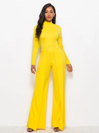 Long Sleeve Mock Neck Wide Leg Jumpsuit Divacious