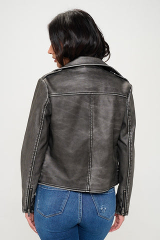 Coalition LA Zip Up Biker Jacket with Belt Trendsi