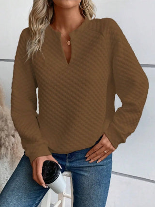 Notched Long Sleeve Sweatshirt Divacious