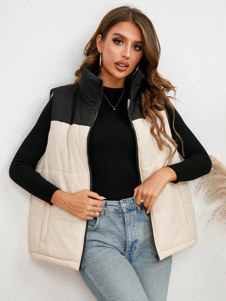 Two-Tone Zip-Up Vest Trendsi