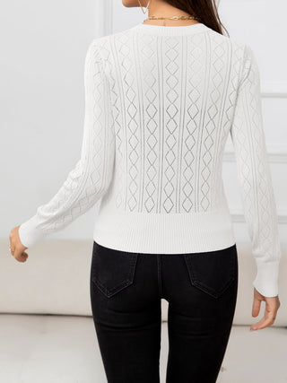 V-Neck Buttoned Long Sleeve Knit Top Divacious