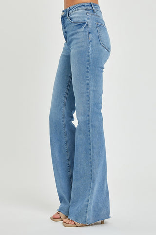 Full Size High Rise Raw Cut Hem Bootcut Jeans Divacious