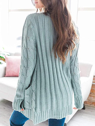 Cable-Knit Buttoned Cardigan with Pockets Divacious