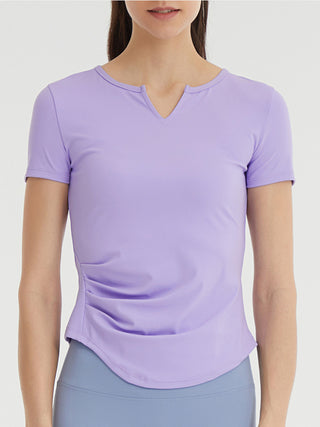 Notched Neck Short Sleeve Active Top Trendsi