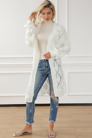 Openwork Open Front Dropped Shoulder Cardigan Divacious