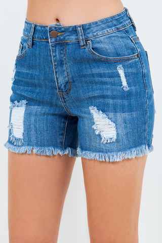 High Waist Distressed Frayed Denim Shorts Divacious