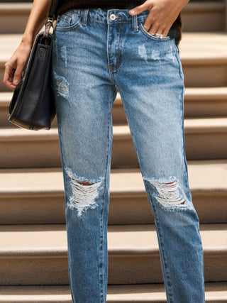 Distressed Raw Hem Jeans with Pockets Divacious