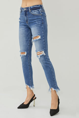 Distressed Frayed Hem Slim Jeans Divacious