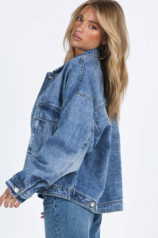 Collared Neck Button Up Denim Jacket - Divacious