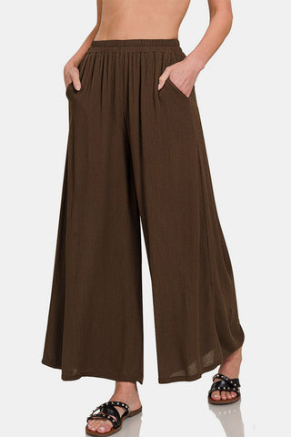 Woven Wide Leg Pants With Pockets Divacious