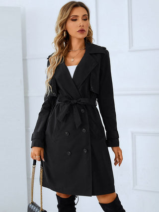 Lapel Collar Tie Belt Double-Breasted Trench Coat Divacious