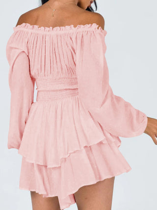 Off Shoulder Smocked Waist Romper Trendsi