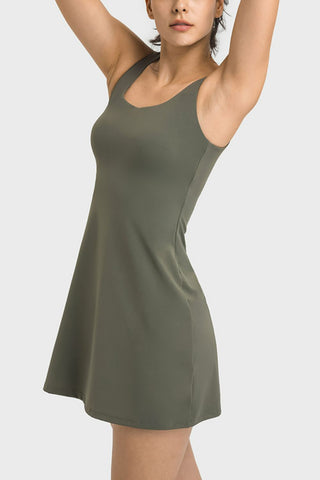 Millennia Square Neck Sports Tank Dress with Full Coverage Bottoms Trendsi