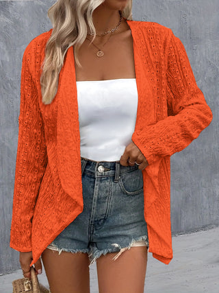 Eyelet Roll-Tab Sleeve Cardigan Divacious