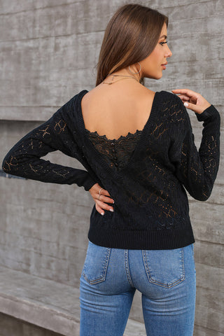 Lace Detail Openwork Knit Top Divacious