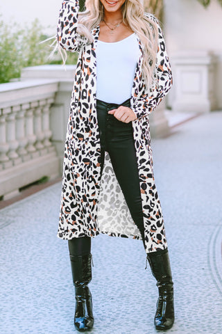 Leopard Open Front Long Sleeve Cover Up Divacious