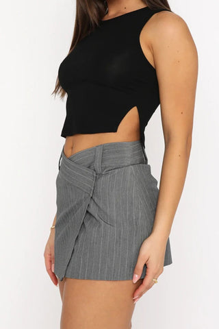 Pinstripe Crossover Waist Mini Skirt Divacious