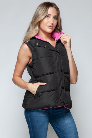 Snobbish Snap and Zip Closure Hooded Vest Trendsi