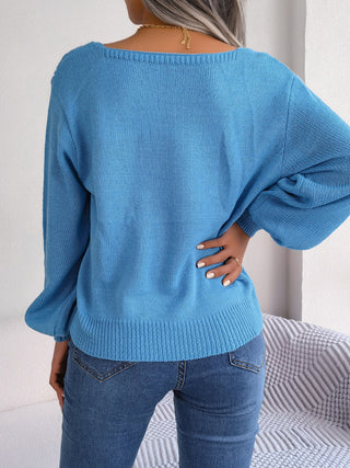 Cable-Knit Square Neck Long Sleeve Sweater Divacious