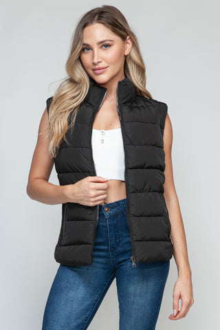 Snobbish Zip Up Turtleneck Vest with Pockets Trendsi