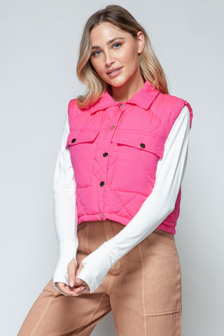 Snobbish Snap Down Quilted Crop Vest Trendsi